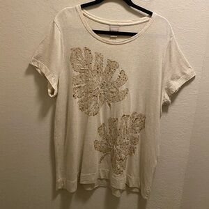 Chico's Sequin Embellished Tonal Palm Print Tee Size 3 (XL)